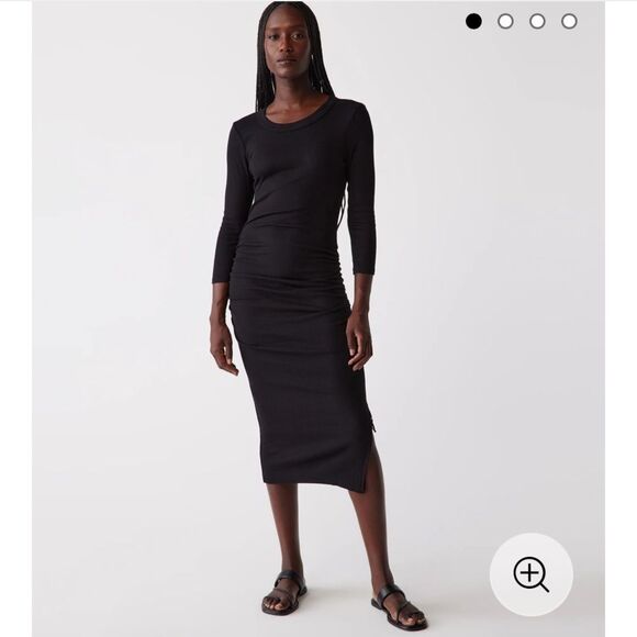Nwt michael stars Christina Ribbed Midi Dress black quarter sleeve ruched - Picture 1 of 7